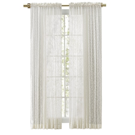 Woven Lace Rod Pocket Curtain Panel With Header